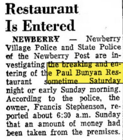 Paul Bunyan Restaurant - Sep 1969 Article On Robbery (newer photo)